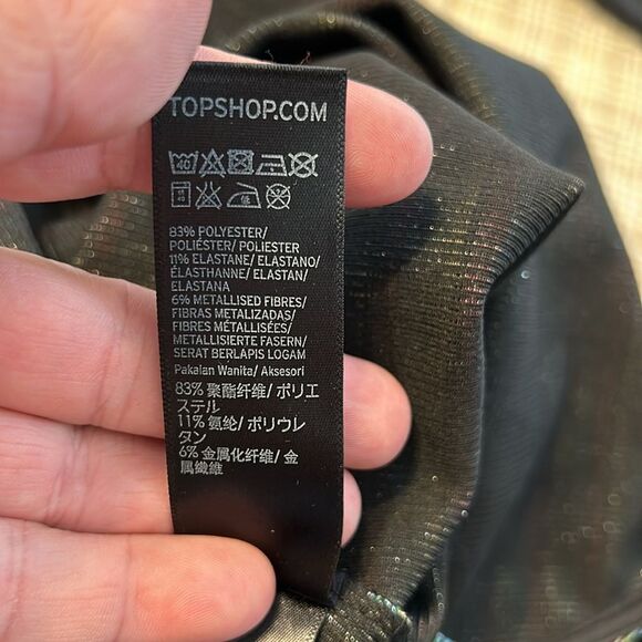 TOPSHOP Size 10 Rainbow Pink Blue Metallic Stretch Bodysuit Square Neckline - Picture 7 of 8